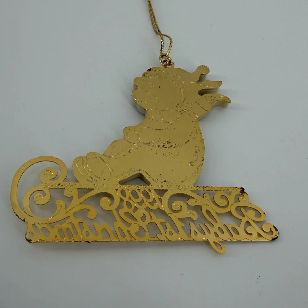 Lenox Ivory Teddy Bear on Gold Sled Baby's First Christmas 1998 Ornament in Box